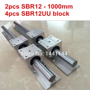 SBR12 linear de trilho de guia: 2pcs SBR12 - 1000mm de guia linear + 4pcs SBR12UU bloco para cnc de peças