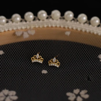 VENTFILLE de Prata 925 Estilo de Corte Simples Embutidos Coroa de Cristal Brincos Mulheres Vintage Clássico Vestido de Festa Até Jóias
