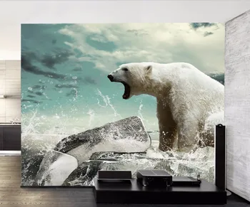 Os ursos polares são animais de grande mural da sala quarto TV da sala de estar de plano de fundo de papel de parede 3D estereoscópico tamanho personalizado