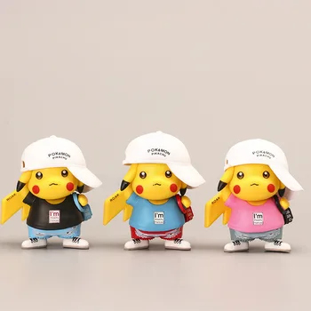 3PCS Takara Tomy Pokemon Ir Conjuntos de Modelos de 8cm Pokémon Moda Pikachu Anime Figuras de Ação Brinquedos Bonecas de Presentes de Natal para Crianças