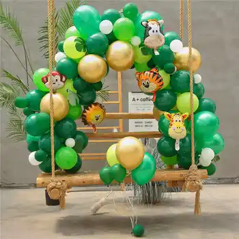 118pcs/set Metal Ouro Balões de Animais Garland Arco Kit Safari na Selva fontes do Partido de Folha de Palmeira Crianças da Festa de Aniversário do MEU 1º Decoração
