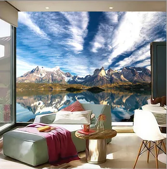 O mais recente 3D murais,Chile paisagem natural, lindo céu de neve montanha de água límpida,sala de TV na parede do quarto o papel de parede