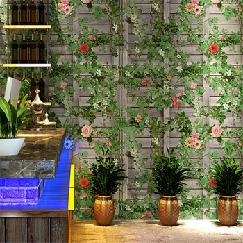 WELLYU Restaurante snack-bar de decoração de papel de parede retro nostálgico creeper folha verde de fundo papel de parede papel de parede 3d