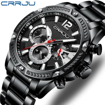 Homens Assista CRRJU empresa de Aço Inoxidável Relógios Mens 2020 melhores marcas de Moda de Luxo Calendário Quartz Homem observa reloj hombre