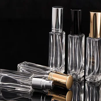10ML Fino Transparente de Vidro Frasco de Spray Exemplo de Frascos de Vidro Portátil Mini Perfume Vaporizador de Ouro Prata Tampa de Garrafas de Viagens