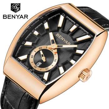 Relógio Masculino BENYAR Relógios de Marca de Moda de Luxo de Ouro de Prata de Negócios de Quartzo relógio de Pulso de Couro Relógio Calendário Para os Homens 2021