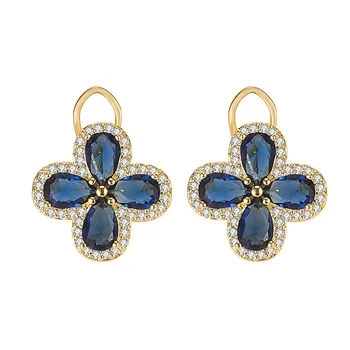 Vintage Real Trevo Azul de Cristal de Safira, Pedras preciosas, Diamantes, Brincos para as Mulheres da Cor do Ouro Jóias Bijoux Festa Accessorie