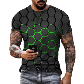 Novos homens de cinza e verde rendado T-shirt da moda verão bonito rua impressão 3D topo legal mangas curtas