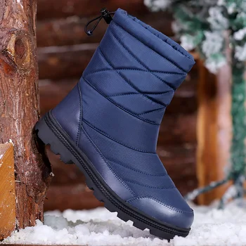 Qualidade Botas de Neve de Homens Exterior Plataforma Ankle Boots Moda de Inverno Sapatos de Algodão Masculino Quente Deslizar sobre Homens Flats Artesanal Botines