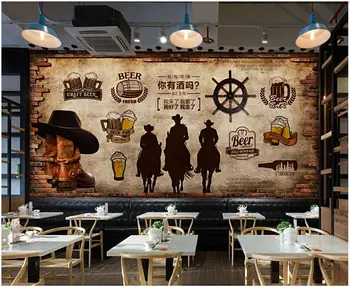 3d papel de parede personalizado com foto mural Retrô Parede de Tijolos de Cerveja Cowboy Bar Restaurante casa de decoração de sala de estar papel de parede para parede 3 d